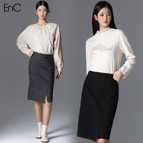 ENC [EnC] H라인 버튼 포인트 울스커트