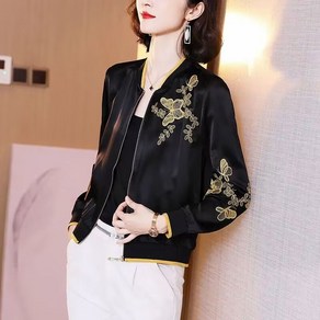 별후이 여성용 봄가을 빅 사이즈 중년 캐주얼 루즈핏 가디건 날염 야구복 지퍼 재킷08dgh08LL