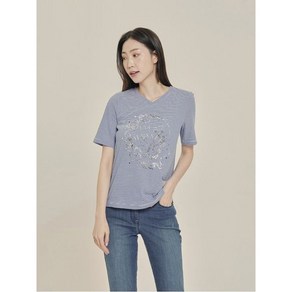 올리비아하슬러 블루 스트라이프 브이넥 반팔 티셔츠 OHCMTS904
