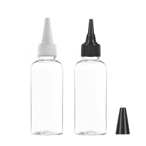 뾰족캡용기 30ml 50ml 60ml 75ml 80ml 100ml 오일병 염색약공병, 투명용기 타원형 검은색캡, 1개