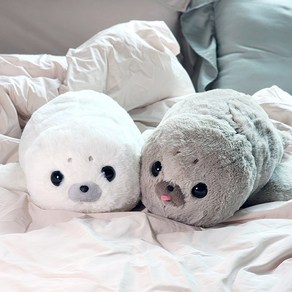 보들보들하프물범 인형 선물 귀여운 봉제 동물 쿠션 애착인형 모찌, 그레이, 1개