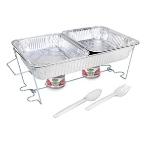 Steno Buffet Kit Disposable Chafing Dish Buffet S 스테르노 뷔페 키트 일회용 샤핑 접시 뷔페 세트 - 뷔페 및 케이터링 푸드 워머용 샤핑, 1개, Aluminum