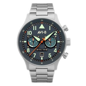 AVI-8 Hawke Huicane Caey Dual Time Gutesloh 스테인리스 스틸 블루 다이얼 쿼츠 AV-4088-22 남성용 시계