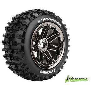 LOUISE RC L-T3287BC ST-PIONEER 1/8 STADIUM TRUCK TIRE / SPORT BLACK CHROME SPOKE RIM HEX 17MM 본딩완료(반대분) (1/8몬스터타이어), 1개