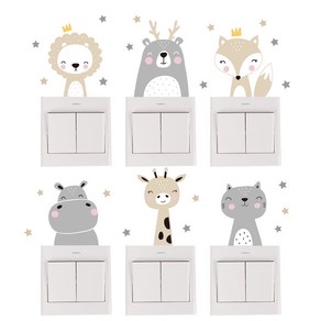 귀여운 동물 6종 꽃 무늬 데코 전등 스위치 인테리어 포인트 스티커, 동물 6종 B타입