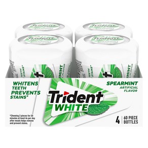 Tident White Speamint Suga Fee Gum 4 Bottles of 60 Pieces 트라이던트 화이트 스피어민트 무설탕 껌 60개입 4병(총 240개, 1개, 294.83g