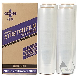 [유니스몰/정품 정규격보장] 오공 스트레치필름 공업용랩 4롤 1박스 (20mic x 500mm x 300m)