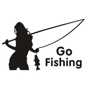 여자 GO Fishing 낚시 매니아 스티커 자동차 뒷유리 트렁크 포인트 데칼 스티커, 블랙, 2개