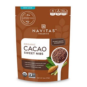 Navitas Oganics Cacao Sweet Nibs 4oz. Bag 28 Se Navitas Oganics 카카오 스위트 펜촉 4온스. 봉지 28회분 — 유기농, 1개, 113g