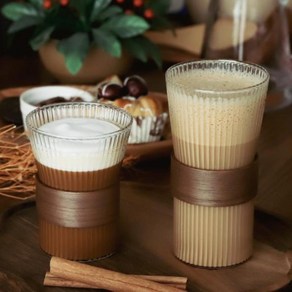 우드홀더 디자인 나무 310ml 450ml 포함 유리컵 내열 카푸치노잔 용품, 1개
