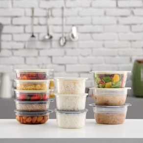 이지앤프리 밀폐용기 전자렌지 냉동밥보관용기, 국용기 650ml 아이보리 12P+채반 2P, 1세트