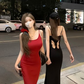 히또리 X3734 끈조절 이브닝 슬림 머메이드 롱원피스