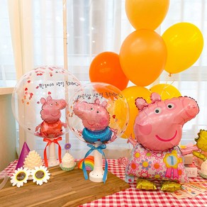 페파피그 패밀리 풍선 2가지 사이즈 (라지 스몰) 캐릭터 레터링 풍선 - peppa pig family balloon, 그린 라운드 피그