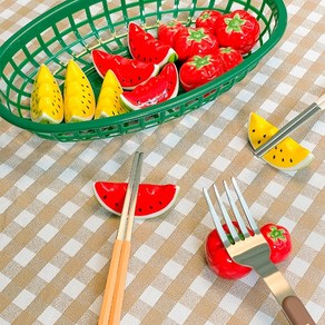 수박 토마토 수저 젓가락 받침 세트 수저 포크 젓가락 청결 깨끗 받침대, 3개