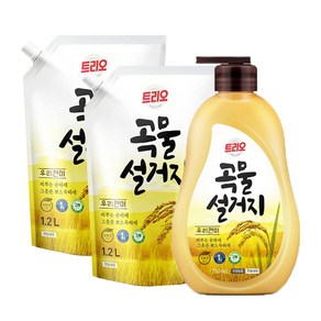 트리오 곡물설거지 우리현미 주방세제 용기 750ml + 리필 1.2L 2개, 1개