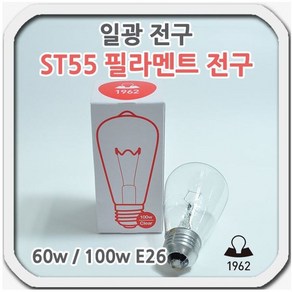 일광 필라멘트 백열 전구 ST55 60W 100W E26일광 필라멘트 백열 전구 ST55 60W 100W E26, 전구색, 1개