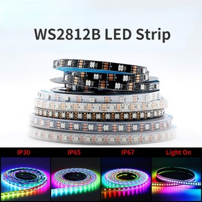 스마트 RGB LED 조명 줄 블랙 화이트 PCB IP30 65/67 DC5V WS2812B 30 60 74 96/144 LED/m 1m 2m 3m 4m 5m, 1m 96 IP67