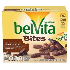 벨비타 바이트 초콜릿 미니 비스킷 50g 5개입 4팩 belVita Chocolate Mini Beakfast Biscuit Bites, 1개