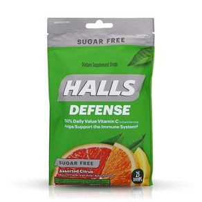 Halls Defense 비타민 C 드롭 무설탕 다양한 시트러스 - 25개 4개 팩 183776