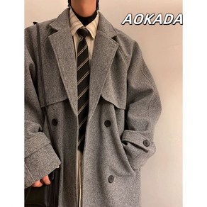 AOKADA 트렌치 코트남자 하프 기장 두껍게 하다 고급 남성복 추동 계절 코트 커플 모직코트