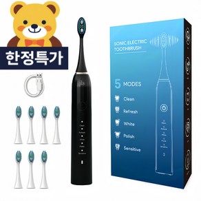 JLS 음파 전동 칫솔 + 칫솔모8, 블랙, 1개, M1