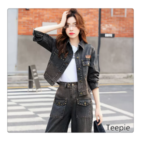 티피/Teepie 데님 정장 여성 봄과 가을 새로운 스타일 캐주얼 패션 투피스 초가을