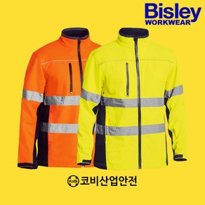 Bisley비즐리 워크웨어 하이비즈 소프트 쉘 자켓 BJ6059T, Yellow/Navy, 1개