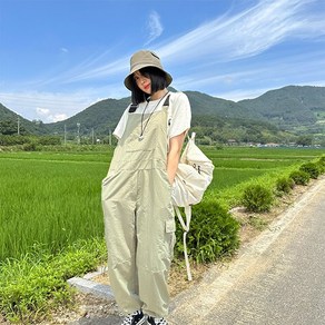 [조거 와이드] 필드 오버핏 카고 멜빵바지 오버롤 조거팬츠 캠핑룩