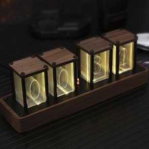 ClocTeck Nixie Tube 시계 침실용 원목 디지털 WiFi 시간 보정 지원 알람 1224시간 디스플레이 조립 필요 없음 책상과 침실을 장식하는 복고풍 선물, 4 Tubes