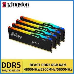 킹스톤 퓨리 비스트 데스크탑 AMD 인텔 CPU 마더보드 메모리 RAM DDR5 RGB 32GB 5600 4800MHz 16GB 8G, 01 8GB 5200MHz