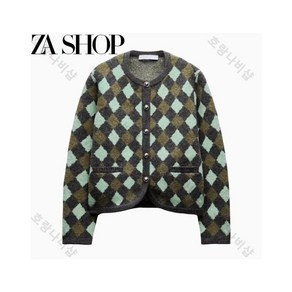 자라 다이아몬드 자카드 니트 가디건 zara