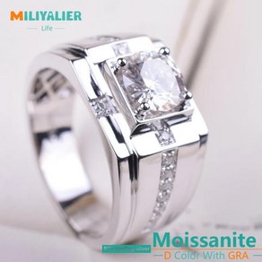 MILIYALIER S925 스털링 실버 1ct VVS1 모이사나이트 남성용 결혼 반지 브릴리언트 다이아몬드 약혼 패션