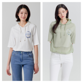 지센 여성 패치 후드 5부 티셔츠 2컬러 LSTSP454