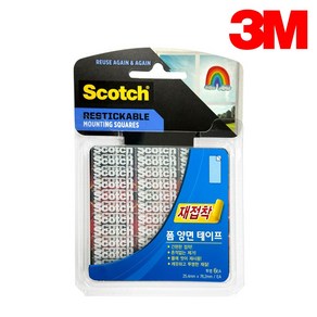 3M 스카치 재접착 폼 양면 테이프 R101 6ea 투명 다용도 재사용 세척, 6개