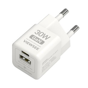 뷰씨 초소형 30W 멀티 2포트 USB C타입 PD 3.0 PPS GaN 초고속 충전기, 화이트, 1개