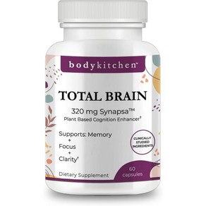 Body Kitchen Total Bain Supplement 바코파 커피 과일 및 브레인베리로 기억력 집중력 명확성 향상 지원 임상 테스트 완료 채소 캡슐 60개, 1개, 60정