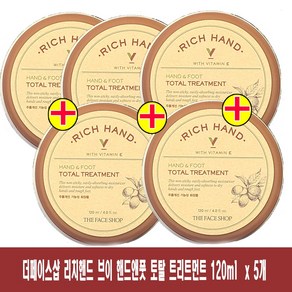 (120ml x 5개)-더페이스샵 리치핸드 브이 핸드앤풋 토탈 트리트먼트