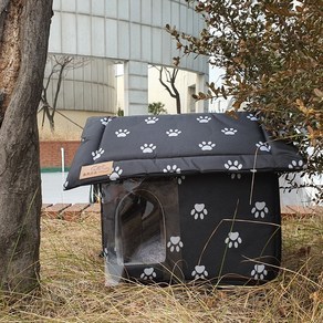 길고양이 겨울집 에어커튼형 쿠션집 사이드문형 보온 숨숨집 실내 실외, 스몰 쿠션집(검정) 사이드문형, 1개