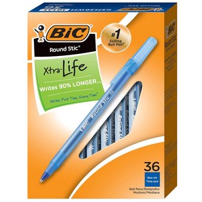 BIC 빅 라운드 스틱 볼펜 (1.0mm) 청색 36개입 박스포장, 1박스