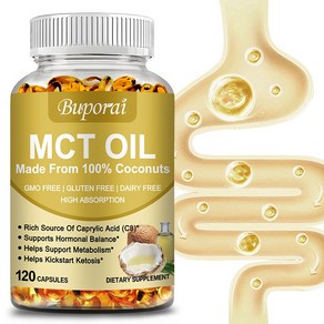 Bupoai MCT 오일 - 1회 제공량당 3000mg - 100% 유기농 코코넛으로 제조 - GMO 없음 냉압착 - 집중력과 장 건강에 좋음, 3박스, 120정