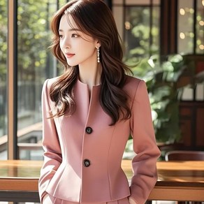 녕동 여성 라운드넥 정장 자켓 코트 고급스러운 슬림 크롭 숏 자켓 블레이저 봄가을 아우터 오피스룩 면접복