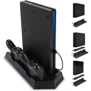 Playstation 4/PS4 Slim/PS4 Pro 충전소 스탠드 트리플 PS4 스탠드 듀얼 PS4 듀얼 진동 컨트롤러 충전 포트 및 충전 상태 표시등, PS4