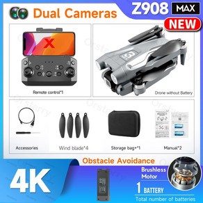 Z908 Po / Z908 Max 프로 드론 전문 4K HD 카메라 Mini4 드론 광학 흐름 현지화 3 면 장애물 회피 쿼드콥터, Max Gay with 1 B, 1개