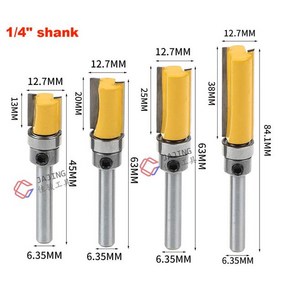 루터기 트리머 목공 4 개 1/4 quot생크 플러시 트림 라우터 비트 패턴 상단 및 하단 베어링 1/2quot 블레이드 템플릿 가장자리 나무 커터 목수, 4개