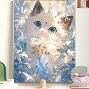 뭉시크 보석십자수 패브릭형 diy 크리스탈 고양이, 30 x 40cm, 1개