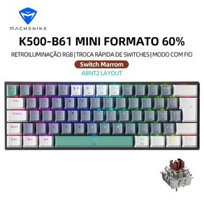 기계식 키보드 스마트폰 블루투스 Machenike K500B61 미니 기계식 키보드 60 ABNT2 레이아웃 RGB 백라이트 핫 스왑 가능 NKRO 유선 게이밍 PC 게이머용, 없음, 1) ABNT2 Bown Switch, 6.ABNT2 Bown Switch