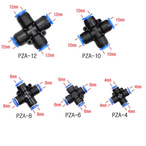 유공압 원터치 피팅 PZA 4구 피팅 4mm~12mm 호스 커넥터 12미리까지