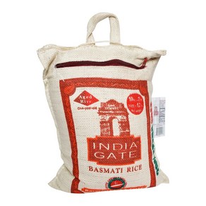 India Gate - White Basmati Rice - Jute 10 Pound, 인디아게이트화이트바스마티라이스황마10파운드, 1개, 4.54kg