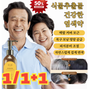 1/1+1 식물 단제 꽃향 염료 건강한 순한 염색약 새치카버염색, 300ml, [1+1한정특가] 자연 흑색 *2, 2개