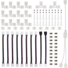 컴퓨터커넥터 5050 점퍼 와이어 커넥터용 터미널 스플라이스 RGB LED 스트립 라이트 바 어댑터 액세서리 키트 10mm 4 핀 커넥터, 1개, 9.1Pcs Stip to Clip